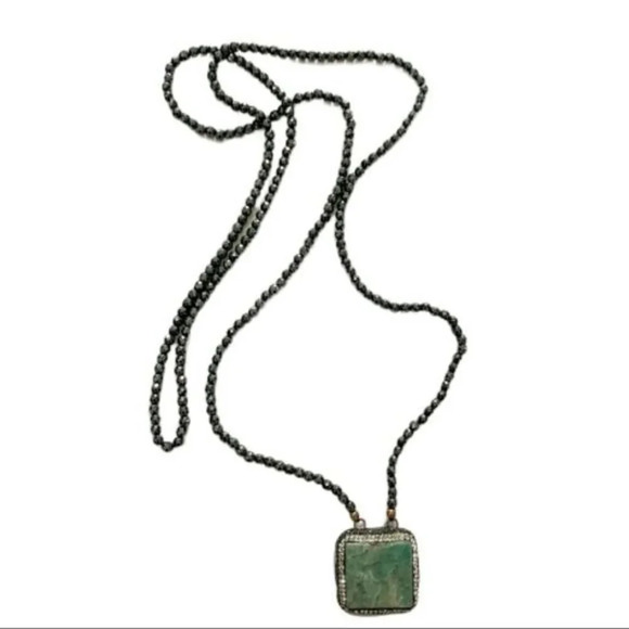 Agate Stone Pendant Beaded Chain Necklace - Picture 1 of 4